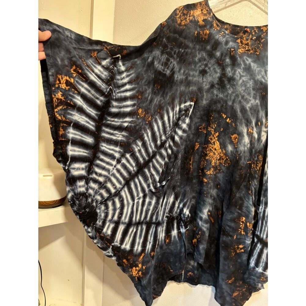 Tucan Tie Dye Boho Cocoon Top OS Fits XL Lagenlook Oversized Kaftan Pockets - Picture 3 of 10